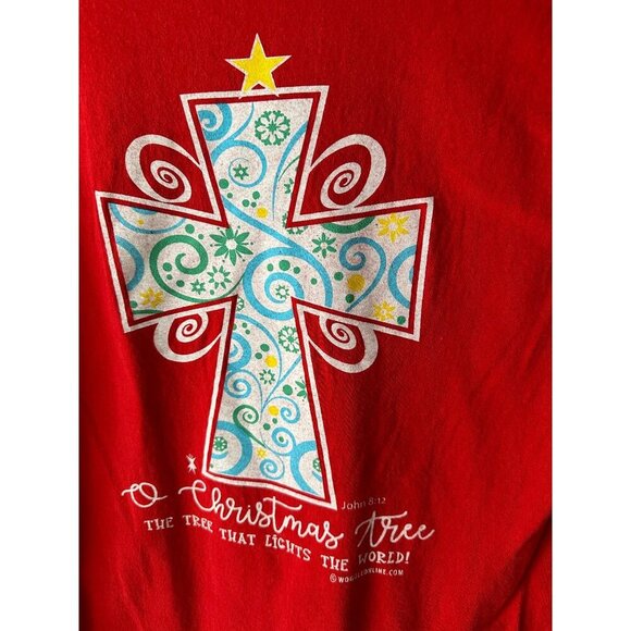 Woggle Red Christmas Cross Long Sleeve T-Shirt Womens Size Small - Picture 2 of 6